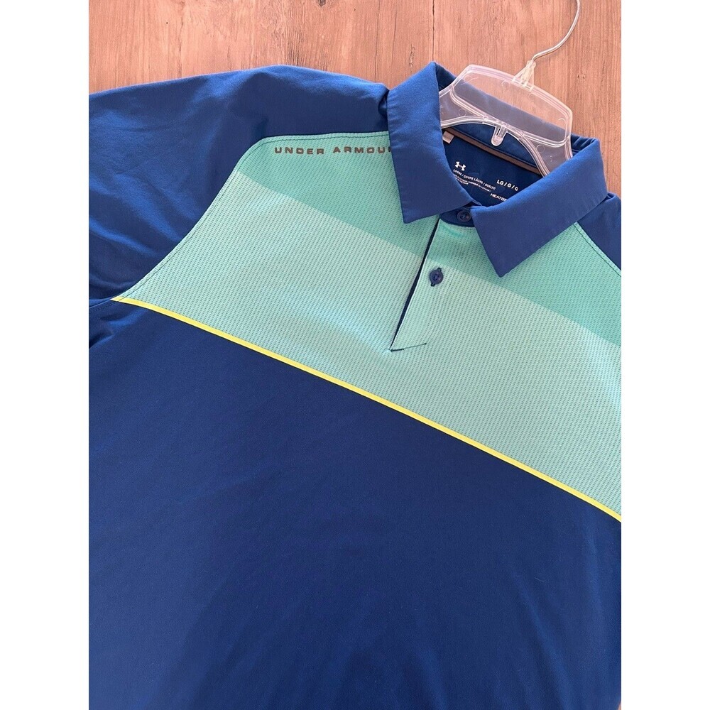 Under Armour Heatgear Colorblock Loose Fit Polo Golf Shirt Mens L Blue